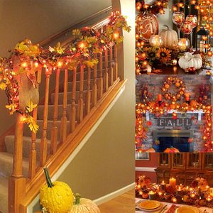 Christmas Decorations 1020Leds Pumpkin Maple Leaves Light String Fall Garland Battery Powered Indoor Outdoor Garden Halloween Thanksgiving Home Decor 231005