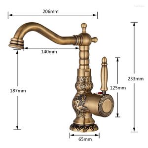 Robinets de lavabo de salle de bains Vidric Antique Laiton Bassin Sculpté Robinet Long Nez Bec Robinet De Lavage 360 Rotation Mitigeur Mitigeur Torneiras