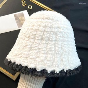 Berets Knitted Plush Fisherman Hat Female Autumn And Winter 2023 Japanese Style Keep Warm Panama Bucket Ladies