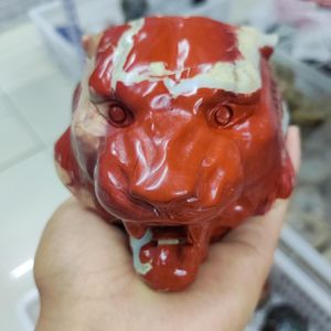 Dekorativa figurer Natural Red Jasper Agate Crystal Lion Animal Head Hand Carved Reiki Healing Home Decoration Statue Display Gift