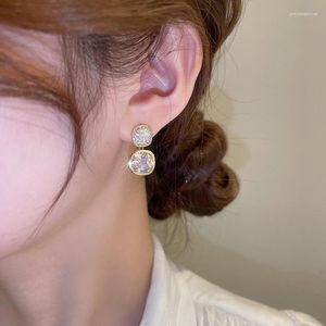 Dangle Earrings 2023 Z123 Super Fairy Exquisite Geometry Zircon Square Metal Female Korea Retro Simple