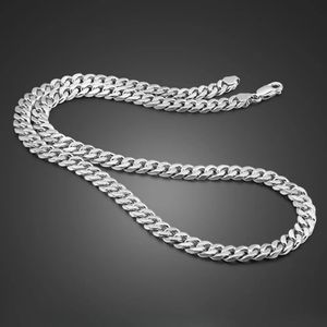 Pendanthalsband äkta 100 925 Sterling Silver Men S Necklace Fashion Punk Curb Cuban Link Chain 6 5 mm 20 24 In Man Fine Jewelry Gift 231005