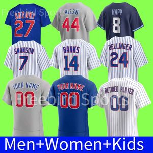 7 Dansby Swanson 24 Cody Bellinger Baseball Jersey 27 Seiya Suzuki Pete Crow-Armstrong Nico Hoerner Ian Happ Fergie Jenkins Blue White Jerseys Custom Men Kids Women