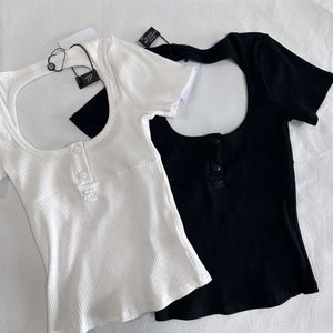 Tops de maternidade camisetas Courreges linha elástica pescoço quadrado manga camiseta verão versátil bordado fino ajuste aberto volta curto topo