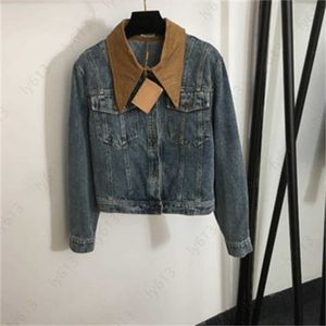 Fall Button Jean Jacket Kvinnor Deisgner Jacket Back Love Embroidered Letters Colorblocked Corduroy Lapel Splicing Long Sleeve Denim Jackets Womens Jacke