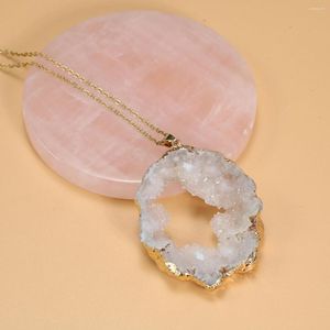 Collane con ciondolo Collana Druzy in pietra naturale placcata in oro Catena in acciaio inossidabile di alta qualità per regali di gioielli di moda da donna