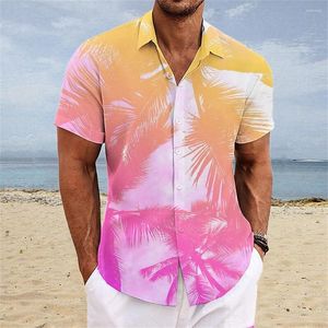 القمصان غير الرسمية للرجال قميص شجرة جوز الهند للرجال 2024 أزياء قصيرة الأكمام هاواي الرجل الحزب الصيف Top Tee