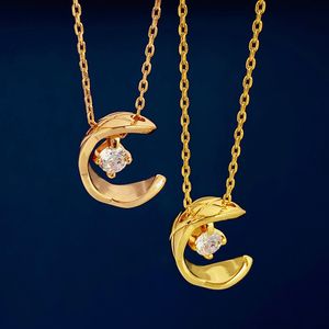 Luxury Charm Women Jewelry Gold Necklace Simple Two Color Diamond Pattern Wave Edge Four Claw Single Diamond Design Fashion and Exquisite Designer Lady Pendant