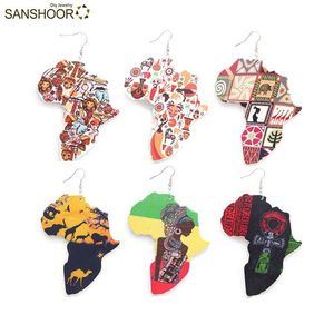 SANSHOOR Misto Personalizzato Stampato su un Lato Mondo Animale Ankh Segno Donna Africana Mappa Orecchini in Legno 6Pairs258T