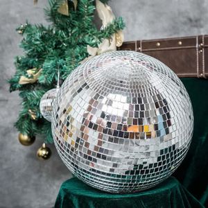 Christmas Decorations 25cm Ball Disco Mirror Cakes Party Ktv Bauble Tree Christmas Topper Decorations Light Silver Reflective Hanging Ornaments Decor 231005