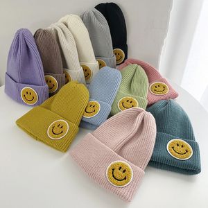 2023 Herfst Winter Warm Breiwol Hoeden Vrouwen Meisjes Jongens Smiley Grappige Mode Elastische Beanie Caps 11 Kleuren Kinderen Hoed