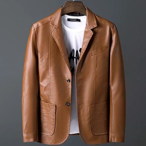 Couro falso masculino 2023 primavera outono moda casual motocicleta casaco masculino fino ajuste cor sólida único breasted plutônio terno jaqueta 231005
