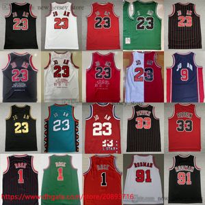 33 Scottie Pippen Classic Retro 91 Dennis Rodman Basketbol Formaları Retro Kırmızı Stripe 1 Derrick Rose Forması Beyaz Siyah Yeşil Nefes Alabilir Spor Adam Gömlek