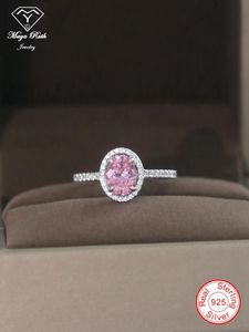 Fedi nuziali Anello con diamante rosa simulato Reale argento sterling 925 Festa per le donne Anniversario Amica Regali nuziali Tendenza scintillante 231006