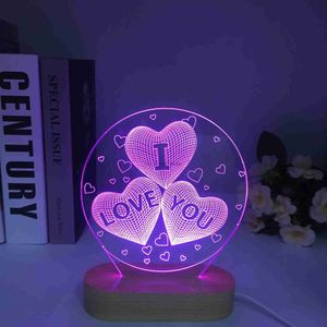 Lâmpadas de mesa 2023 mais novo 3D LED Kid Night Light Mesa de jantar Lâmpada de cabeceira Romântica Eu te amo Lâmpada Crianças Decoração de casa Presente de madeira YQ231006