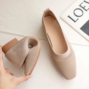 Dress Shoes Square Toe Loafers Summer Mesh Shoes Women Soft Comfortable Ballet Boat Sneakers Simple Knitted Shallow Breathable Office Flats 231006
