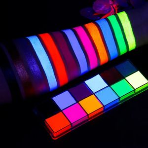 Body Paint 12 Colors UV Glow Oil Halloween Waterproof Body Paint Fluorescent Glowing Neon Face Beauty Makeup Tattoo Face Theatrical Makeup 231006