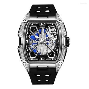 Armbanduhren Hanboro Herren Automatikuhr Luxus Mechanische Armbanduhr Leuchtende Tonneau Kristalllünette Planet dreht ein Gitter pro Tag