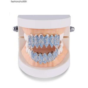 Silver Color Iced Out 1414 Gold Grillz Crystal Jewelry Accessories Top Bottom Grills Teeth Body Jewelry Hip Hop Bling Cubic Zirconia