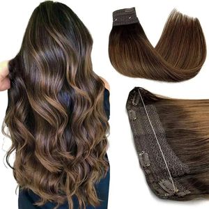 Lace Wigs Wire Hair Real Human Balayage Dark Brown to Chestnut Invisible Transparent Remy Fish Line 231006