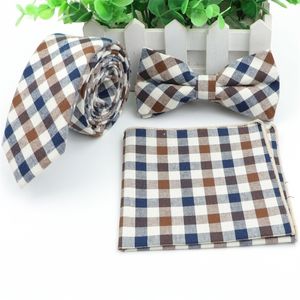 Yay Ties Pamuk kravat seti erkek tasarımcısı sıska ekose kravat bowtie cep kare takım elbise kelebek mendil lotları 231005