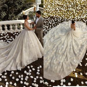 우아한 끈이없는 웨딩 드레스 볼 가운 고급 스팽글 레이스 등이없는 드레스 vestidos de novia custom made