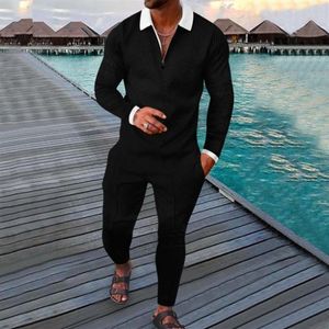 Men's Tracksuits Men's Tracksuit Autumn Long Sleeve Polo Shirt And Suit Two-Piece Set Male Gym Sport Golf Clothing Street215v