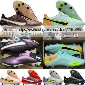 Skicka med Bag Quality Soccer Boots Tiempoes Legend 9 Elite SG MOVABLE SPIKES FOTBALL CLEATS MES Soft Leather Bekväm träning Soccer Shoes Size US 6.5-11