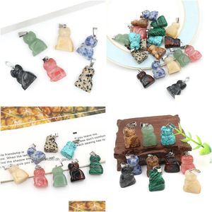 Charms Natural Stone Little Carved Cat Pendants Fashion Animal For Jewelry Making Necklace Earrings Fengshui Drop Delivery F Dhgarden Dhavf
