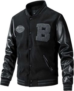 Herrenjacken Herrenmode Varsity Jacke Streetwear Slim Fit College Baseball Letterman Bombermantel mit LederärmelL231006