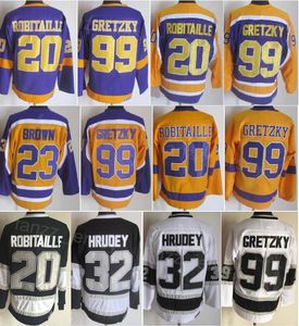 Homem Vintage Hóquei 99 Wayne Gretzky Jersey Retire 20 Luc Robitaille 32 Kelly Hrudey 23 Dustin Brown 19 Butch Goring Retro Clássico CCM Bordado para fãs de esporte Top