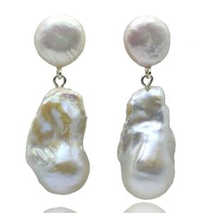 Kolczyki damskie mankiety do ucha Białe ponadwymiarowe naturalny projekt perłowy barokowy wisiorek podwójne koraliki vintage 231005