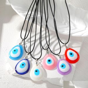 Pendant Necklaces Water Drop Turkish Blue Evil Eye Necklace For Women Colorf Resin Trendy Lucky Rope Chain Choker Jewelry Del Dhgarden Dhund