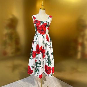 Womens dress cotton sleeveless Poppy print midi dress282O