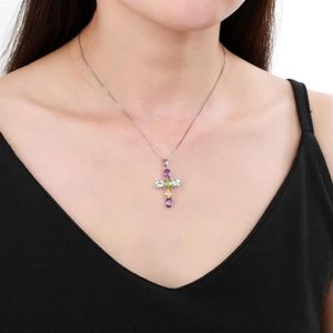 GEM'S BALLET 925 Sterling Silber Kreuz Halskette für Frauen Natürlicher Amethyst Topas Bunter Edelstein Anhänger Schmuck 2021167S