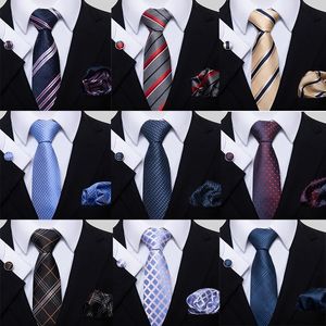 Bow Ties Solid Striped Polyester 8cm Tie Set for Men Handkerchief Cufflink Necktie Cravate Man Business Gift 231005