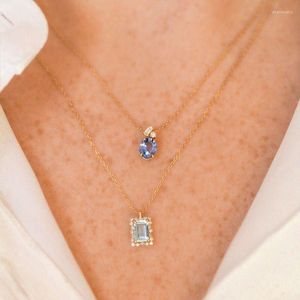 Chains S925 Sterling Silver Royal Blue Sapphire & Diamond Necklace Elegant And Timeless