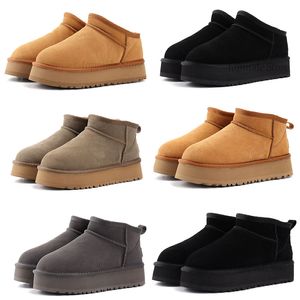 Designer Platform Classic Ultra Mini Boots Ug Australia Boots Sheepskin Päls Varma ankelstövlar Khaki Gray Winter Mens Womens Ugglie Boots C1013