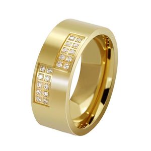 Gioielli in acciaio al titanio Anelli da uomo con zirconi cubici Anello da dito moda Oro 8 mm Misura 7-132869