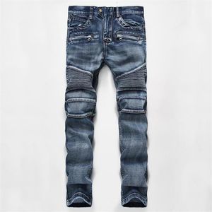 Herrens nödställda rippade magra jeans modedesigner mens shorts smala motorcykelmoto cyklist kausal denim byxor hip hop men318g