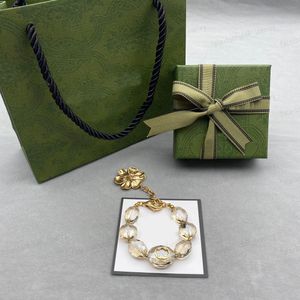 Designerarmband mässing dubbel alfabet och pärlstav kristallblommig armband valentiner dag julklappar