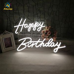 Anpassad 3D Neon Sign Light Happy Birthday Oh Baby Words Neons Tube Decoration Lights For Bar Pub Club Letter Board Party Bakgrund190m