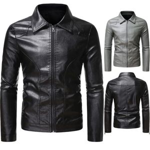 Men S Leather Faux Motorcykeljacka stor storlek Ficka svart dragkedja LAPEL Slim Fit Male Spring and Autumn High Quality PU Coat 231005