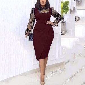 Casual Dresses African Office for Ladies Patchwork Bodycon High midja Midkalv Elegant affärsarbete Klädklänning Midi 2021221s