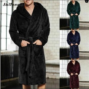 2020 Nya vinter Men Bathrobe Mens Warm Silk Flanell Long Kimono Bath Robe Home Clothes Man Night Dressing Glown Bathrobes186o