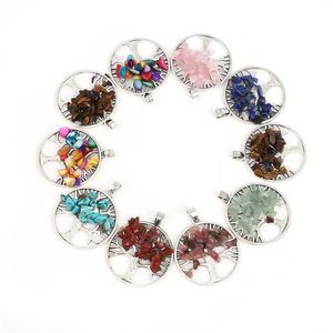 Encantos Liga Árvore da Vida Cascalho Pedra Pingente Energia Rosa Quartz Chip Bead Meninas Mulheres Presente Colar Jóias Fazendo Wholesa Dhgarden Dhoh2