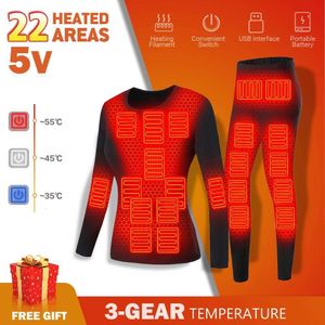 Mężczyźni zima ciepła ogrzewana kamizelka kurtki bieliznę kobiet Suit narciarski USB Electric Heating Odzież Runę Long Johns