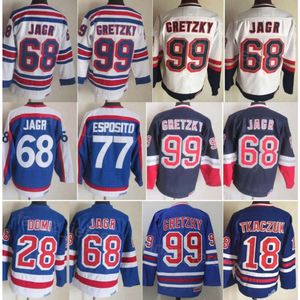 Uomo Vintage Hockey 77 Phil Esposito Maglie Classic 28 Tie Domi 18 Walt Tkaczuk 99 Wayne Gretzky 68 Jaromir Jagr 2 Brian Leetch Retro CCM 91-92 75° anniversario cucito su