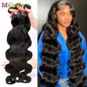 Parrucche del merletto Melodie 840 pollici fasci di onda del corpo tessuto brasiliano dei capelli Remy colore naturale nero 34 pezzi 100% umano 231006