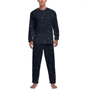 Mäns Sleepwear Star Starlight Pyjamas Autumn Night Pattern Sleep Nightwear Man 2 Piece Design Långärmar Lovely Set